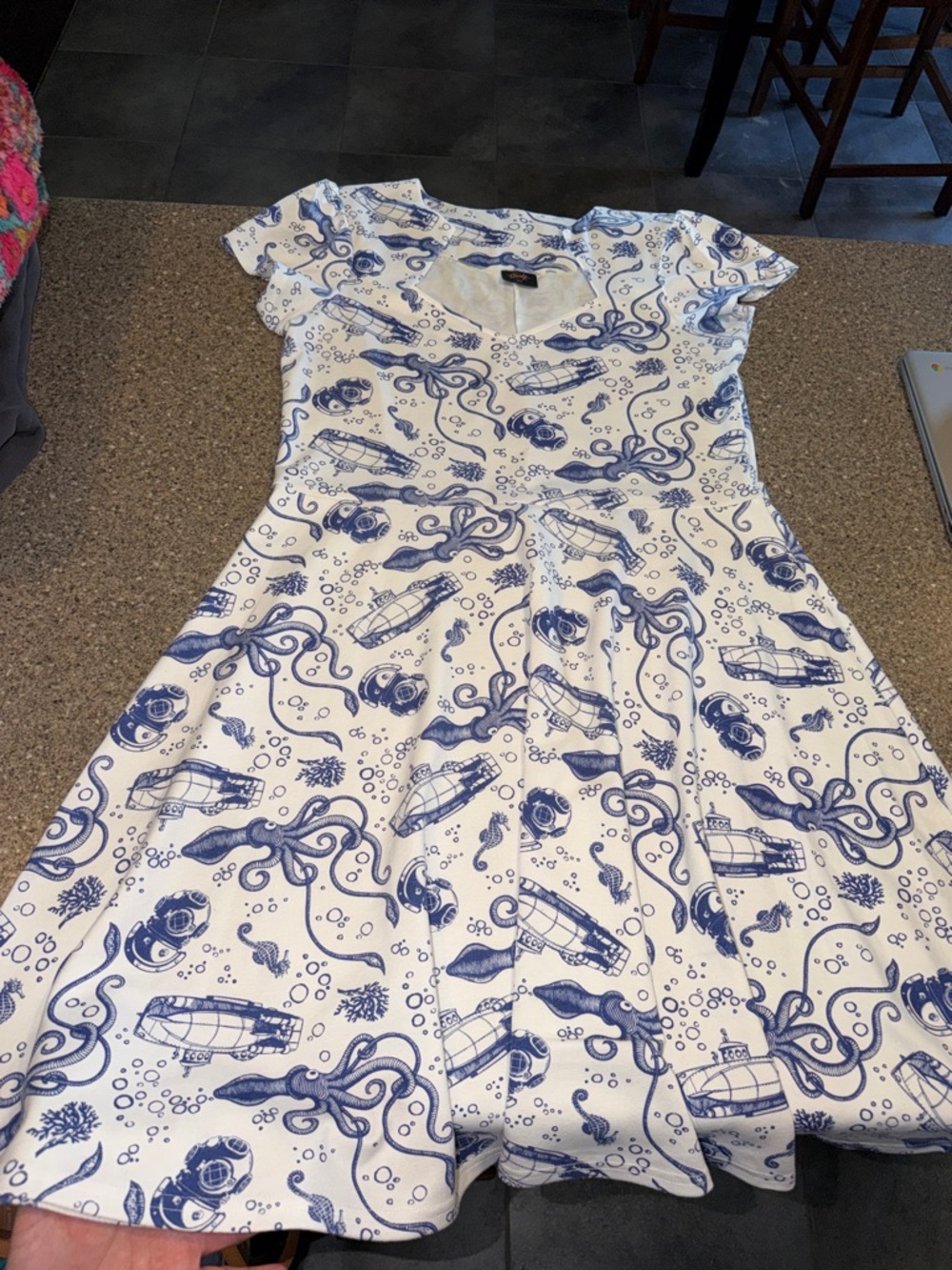 RockSteady White Dress with Blue Nautical Print
